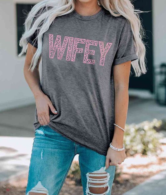 WIFEY Leopard Graphic Short Sleeve Tee Trendsi