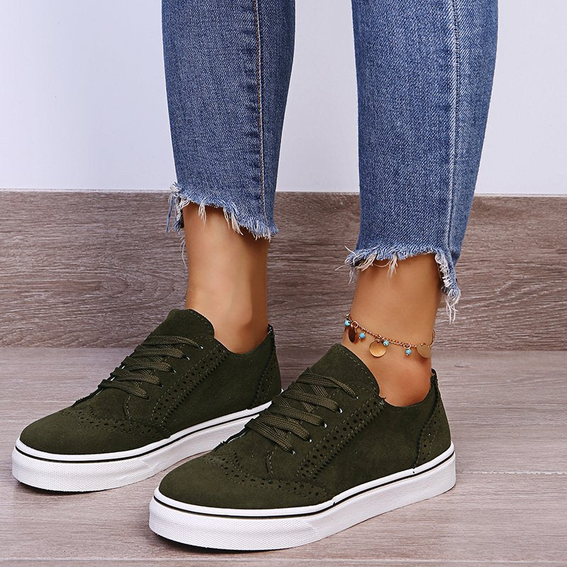 Lace-Up Army Green Suedette Flat Sneakers