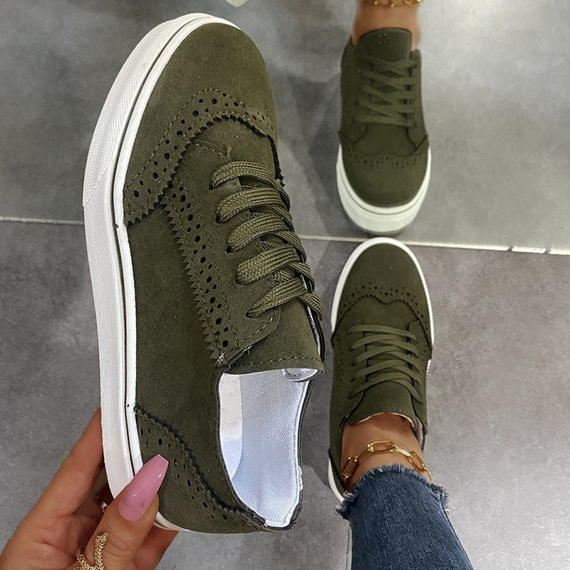 Lace-Up Army Green Suedette Flat Sneakers