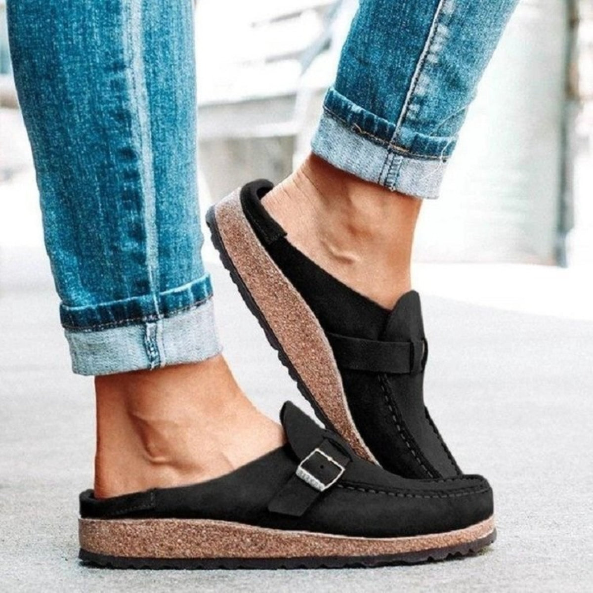 Round Toe Low Heel Buckle Sneakers - Leahs' Gems