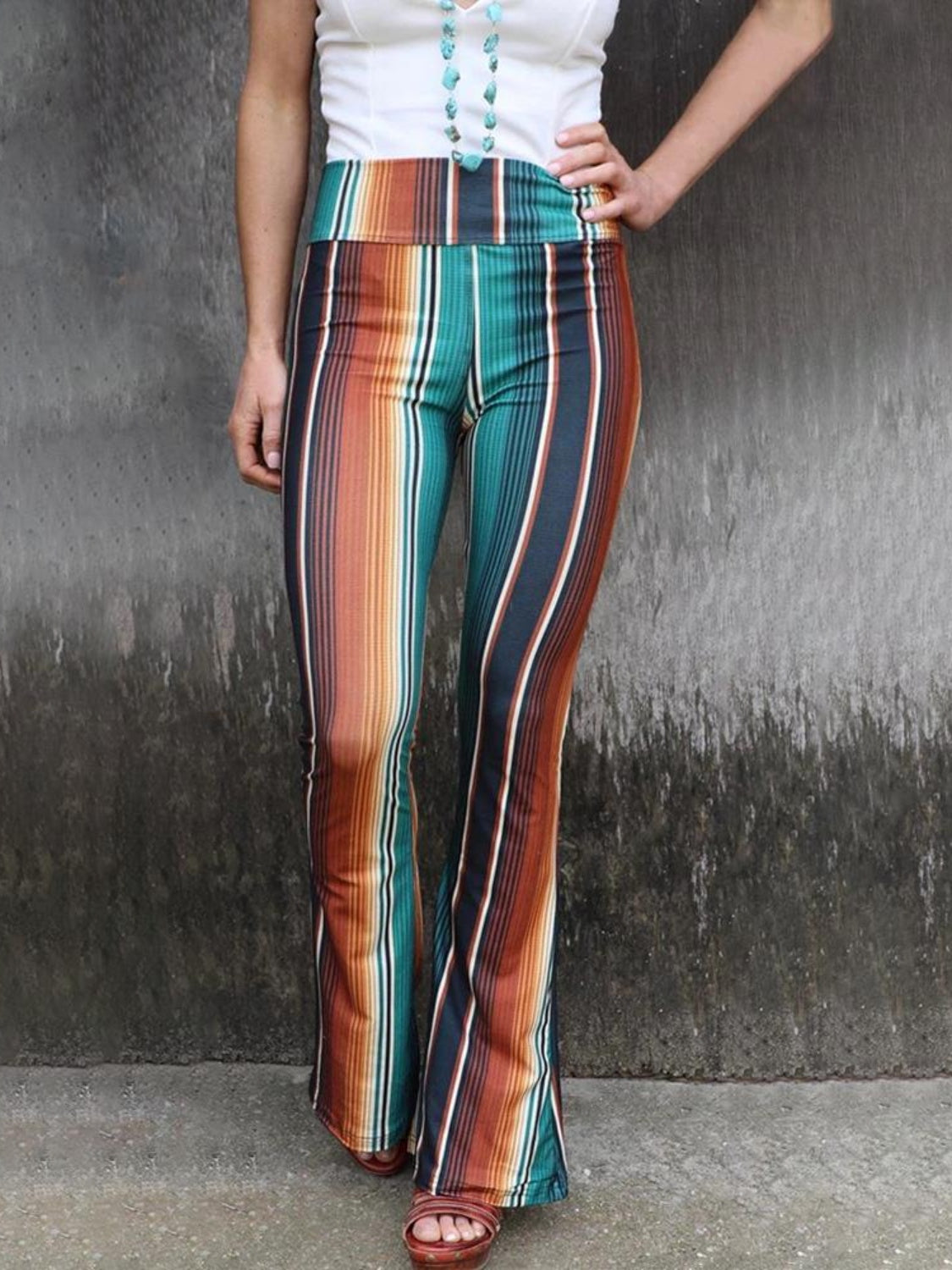 High Waist Striped Bootcut Pants - Leahs' Gems