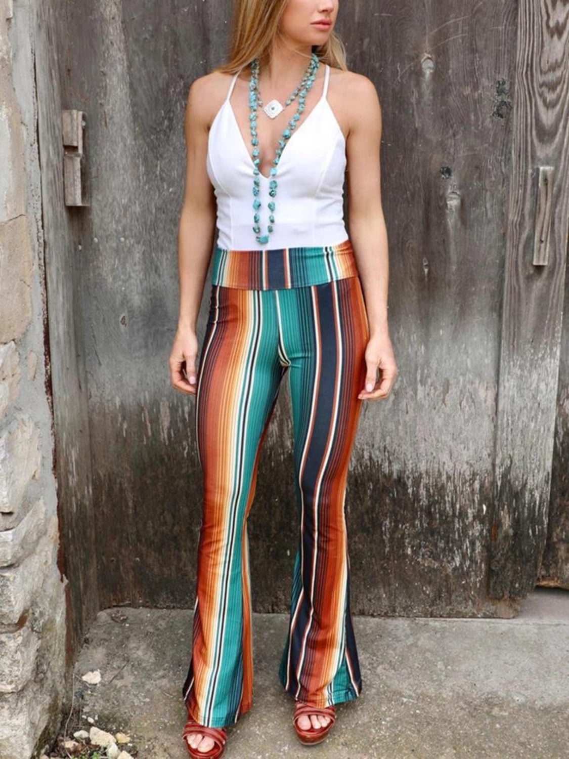 High Waist Striped Bootcut Pants - Leahs' Gems