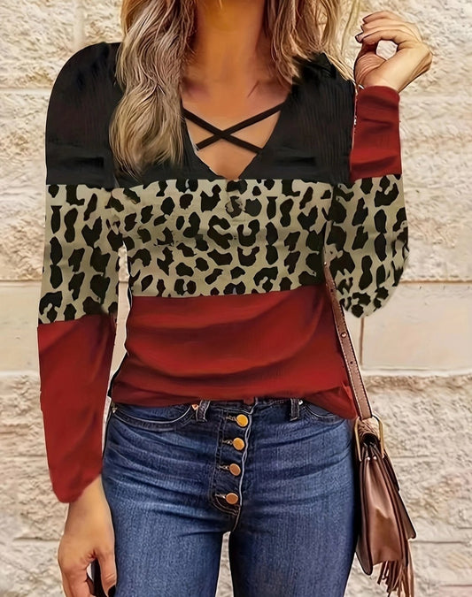 Crisscross Color Block Long Sleeve T-Shirt