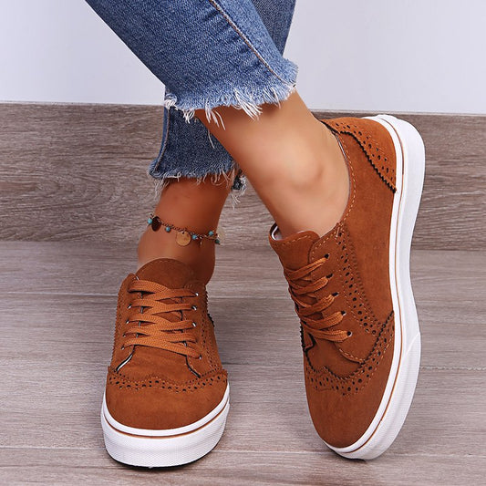 Lace-Up Brown Suedette Flat Sneakers