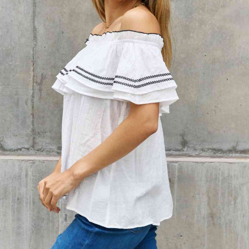 ODDI Full Size Off The Shoulder Ruffle Blouse Trendsi