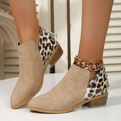 PU Leather Leopard Low Heel Boots Trendsi