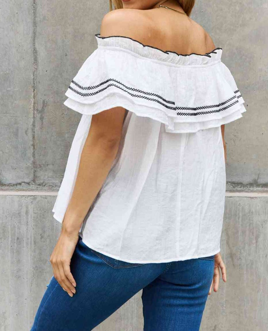 ODDI Full Size Off The Shoulder Ruffle Blouse Trendsi