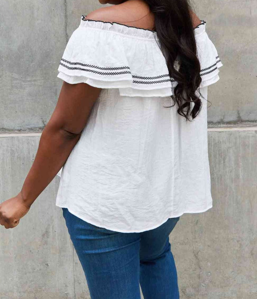 ODDI Full Size Off The Shoulder Ruffle Blouse Trendsi