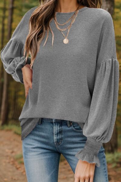 Round Neck Lantern Sleeve T-Shirt Trendsi