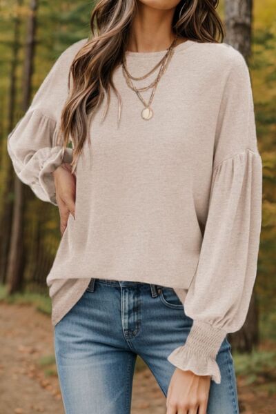 Round Neck Lantern Sleeve T-Shirt Trendsi