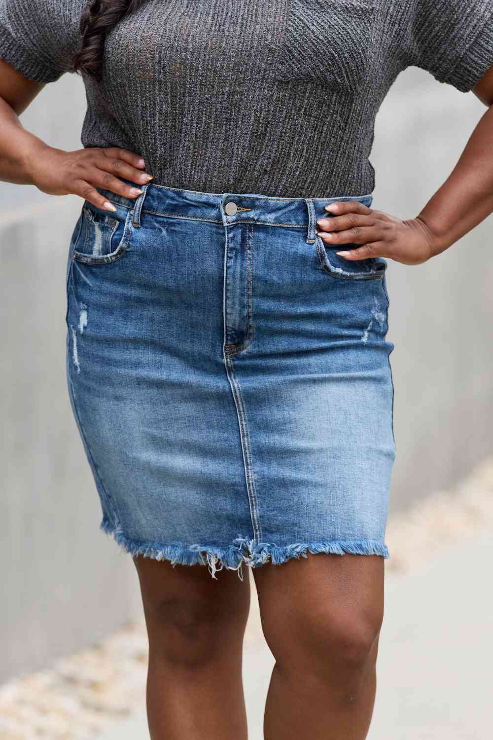 RISEN Amelia Full Size Denim Mini Skirt Trendsi