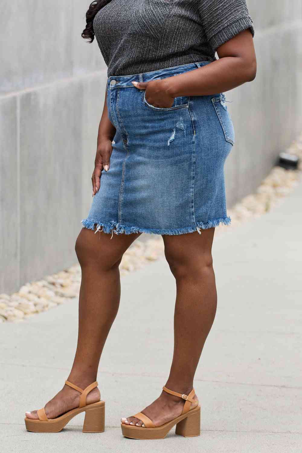 RISEN Amelia Full Size Denim Mini Skirt Trendsi