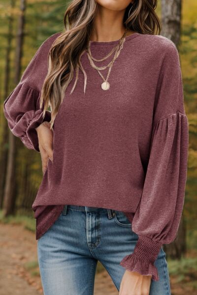 Round Neck Lantern Sleeve T-Shirt Trendsi