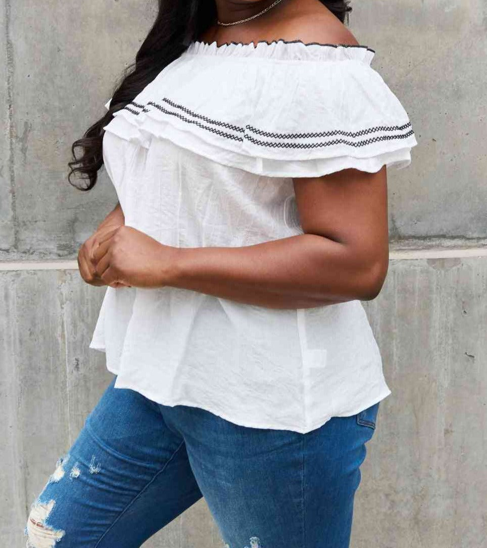 ODDI Full Size Off The Shoulder Ruffle Blouse Trendsi