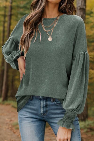 Round Neck Lantern Sleeve T-Shirt Trendsi