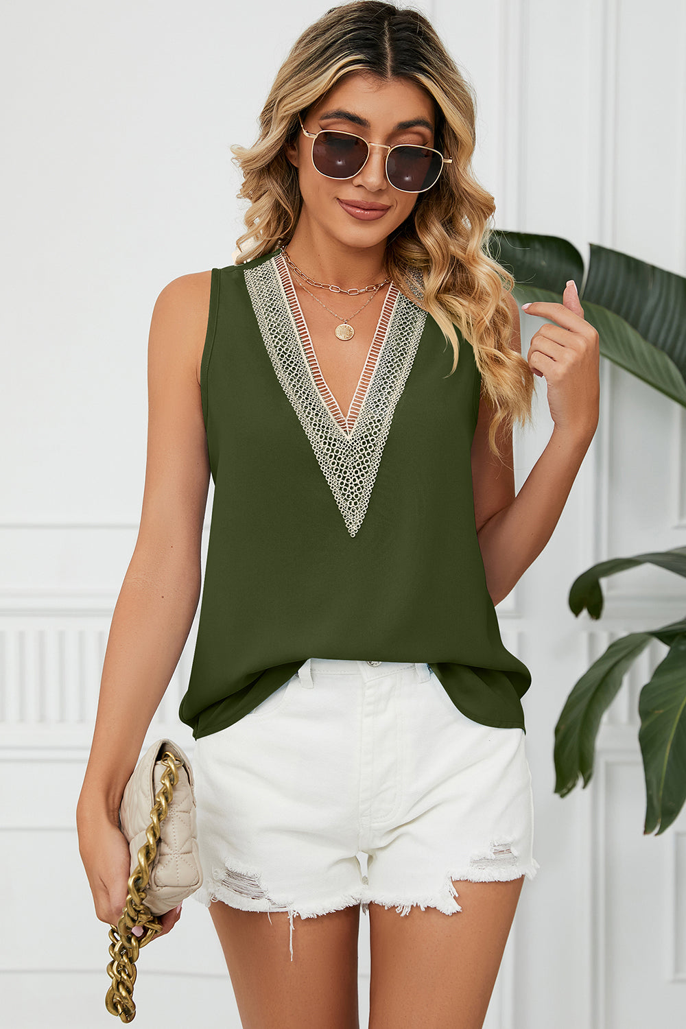 V-Neck Wide Strap Tank Trendsi