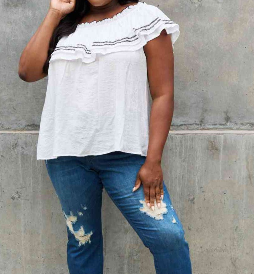 ODDI Full Size Off The Shoulder Ruffle Blouse Trendsi