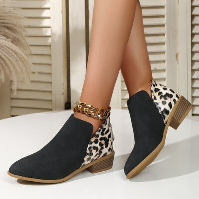 PU Leather Leopard Low Heel Boots Trendsi