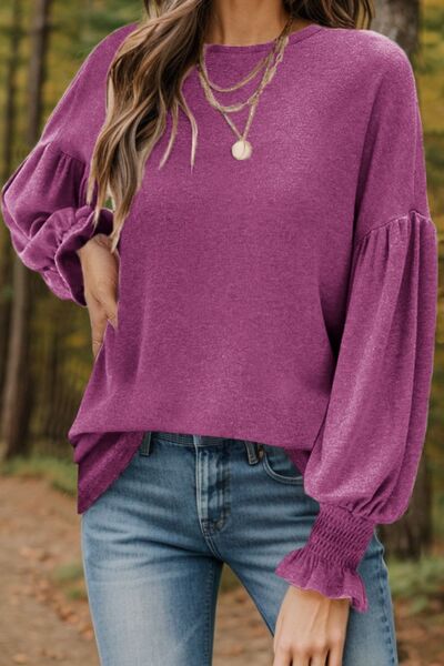 Round Neck Lantern Sleeve T-Shirt Trendsi