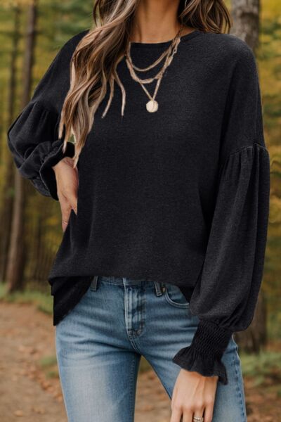 Round Neck Lantern Sleeve T-Shirt Trendsi