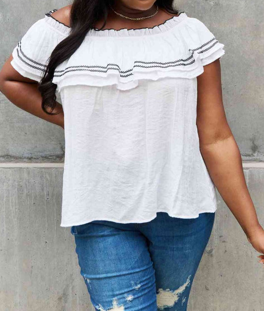 ODDI Full Size Off The Shoulder Ruffle Blouse Trendsi