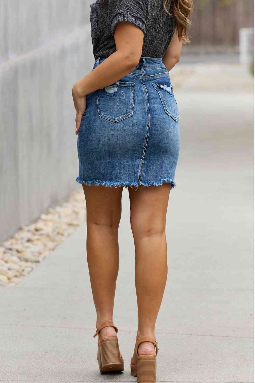 RISEN Amelia Full Size Denim Mini Skirt Trendsi